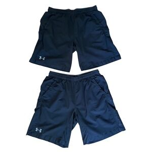 Under Armour Mens Loose Fit Athletic Shorts Bundle Black Size XL 2 Pack Pockets